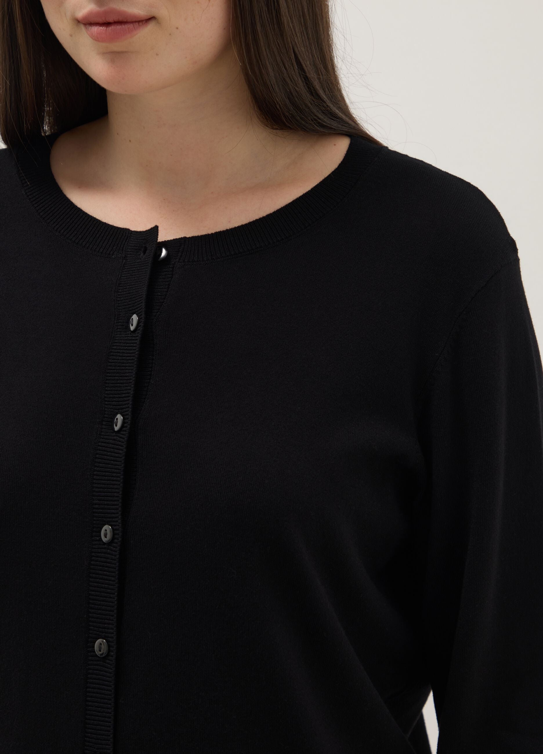 Black viscose blend regular fit cardigan with buttons