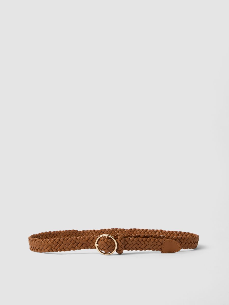 Brown braided belt in pure goat leather_0