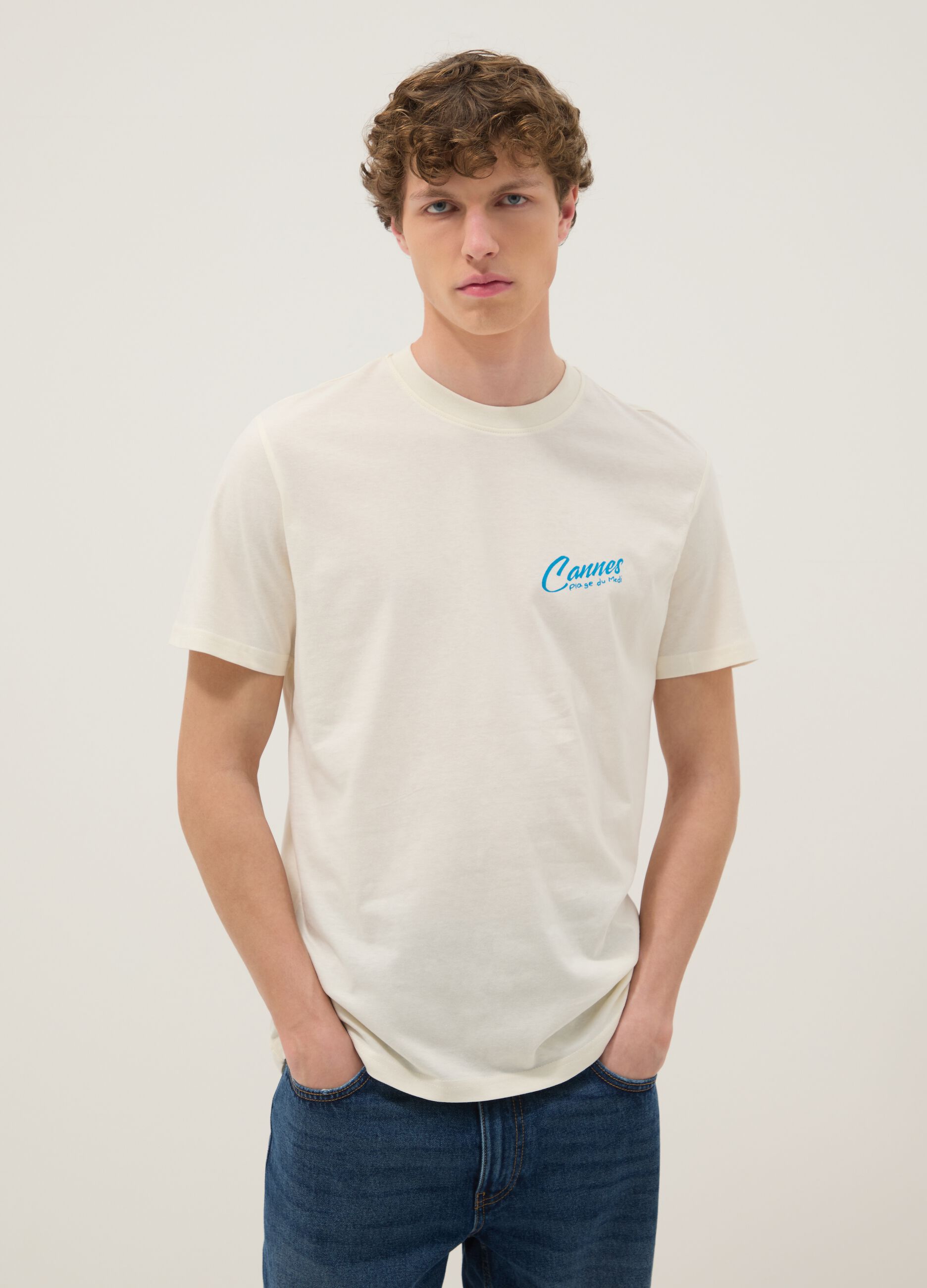 White pure cotton T-shirt with print