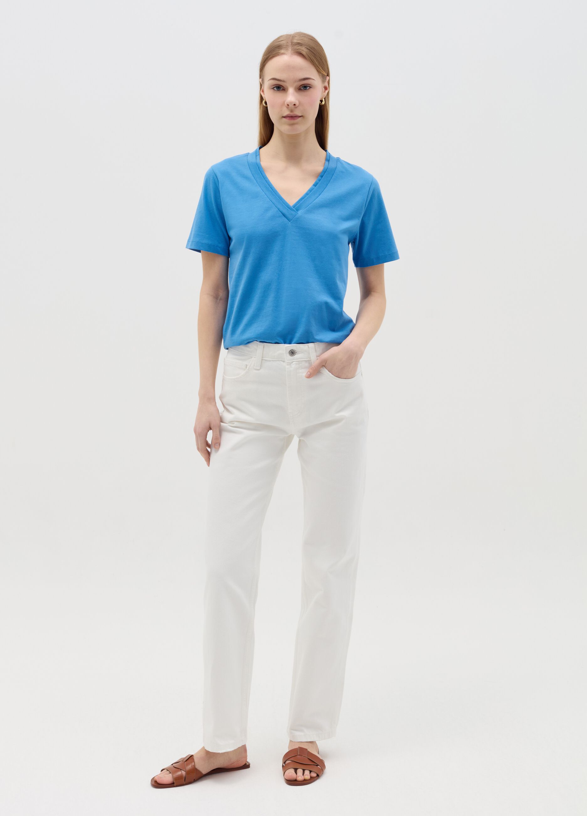 Light blue T-shirt with V neck