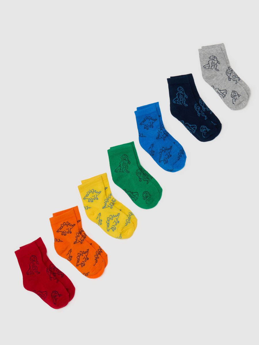 Seven-pair pack short socks with dinosaurs design_0