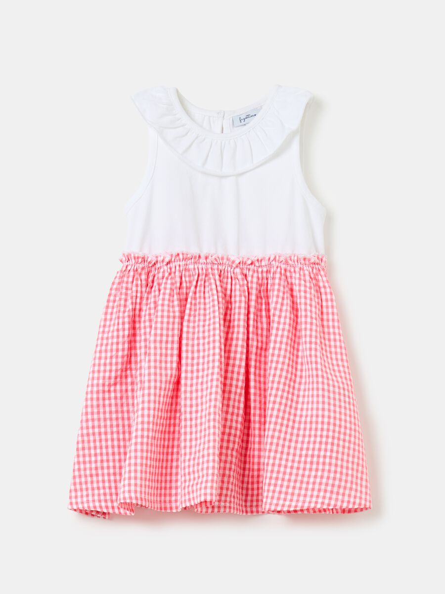 Sleeveless dress with gingham skirt_0