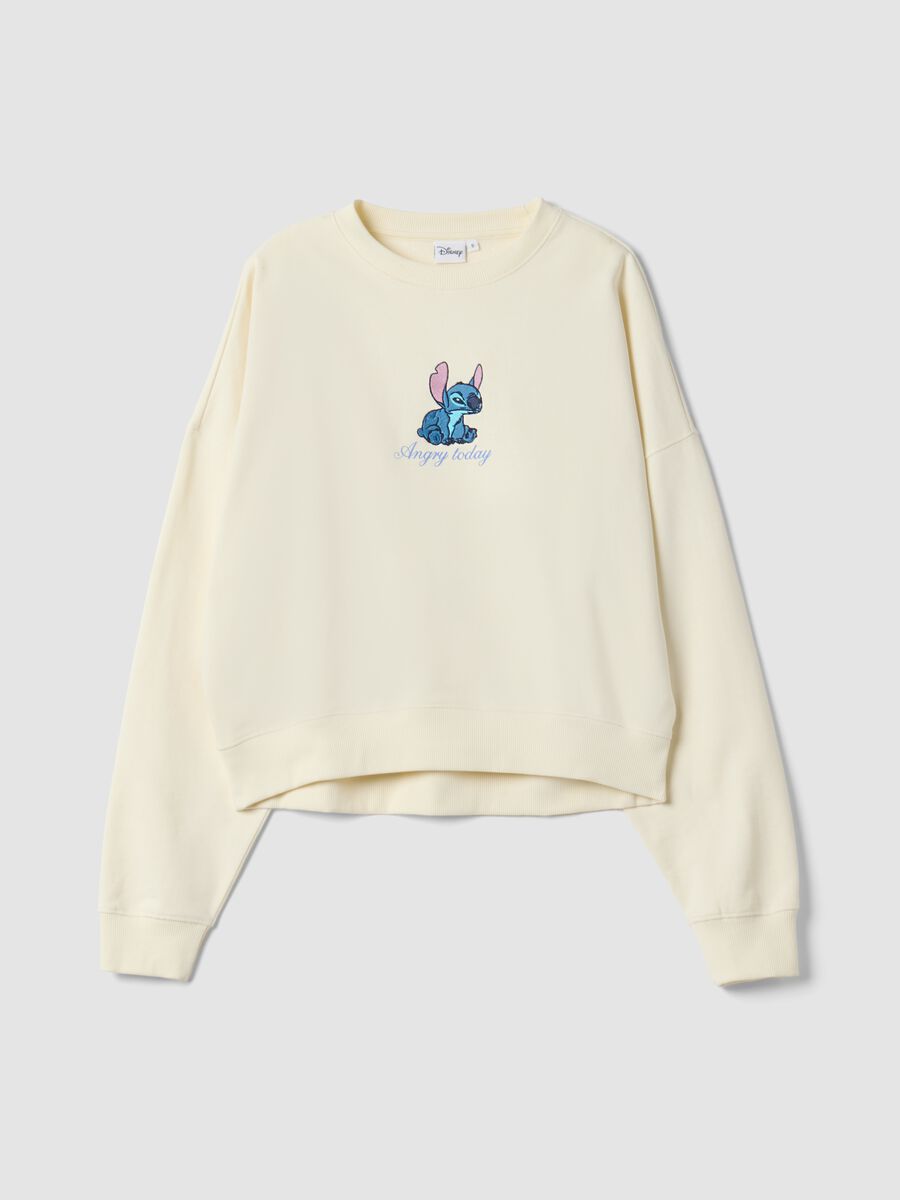 Beige pure cotton sweatshirt with Stitch print_4