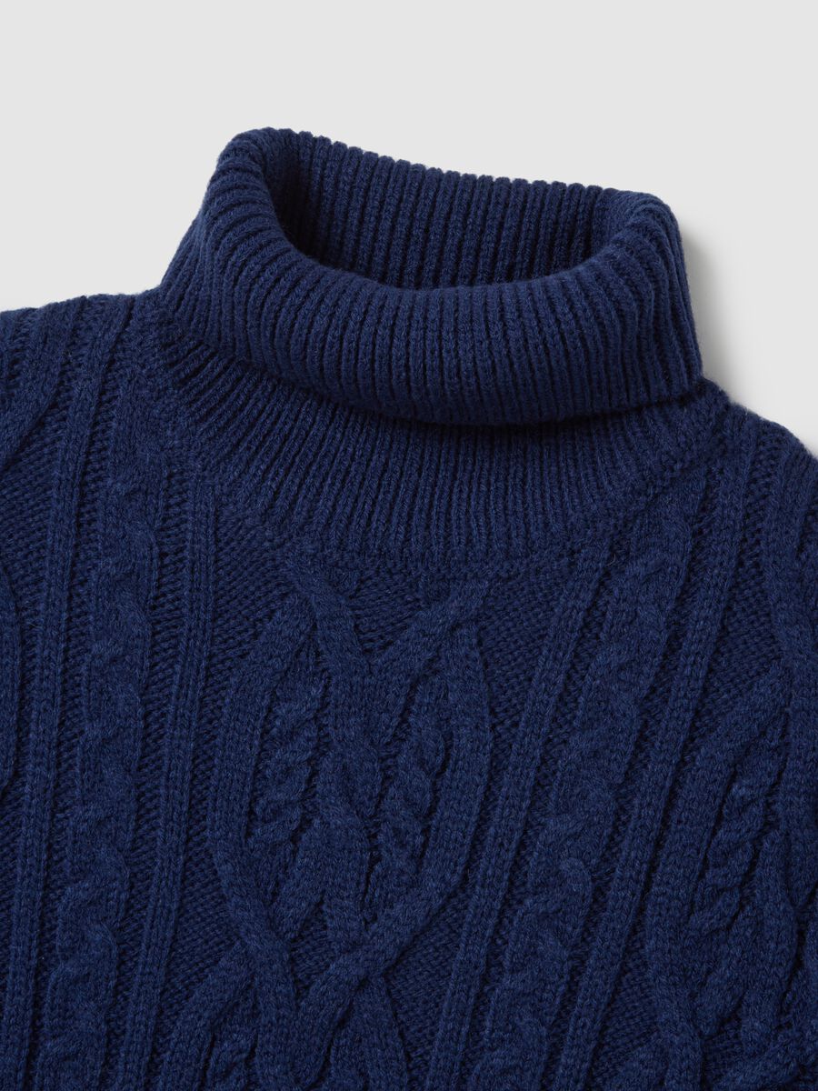 Blue regular fit turtleneck with jacquard pattern_5