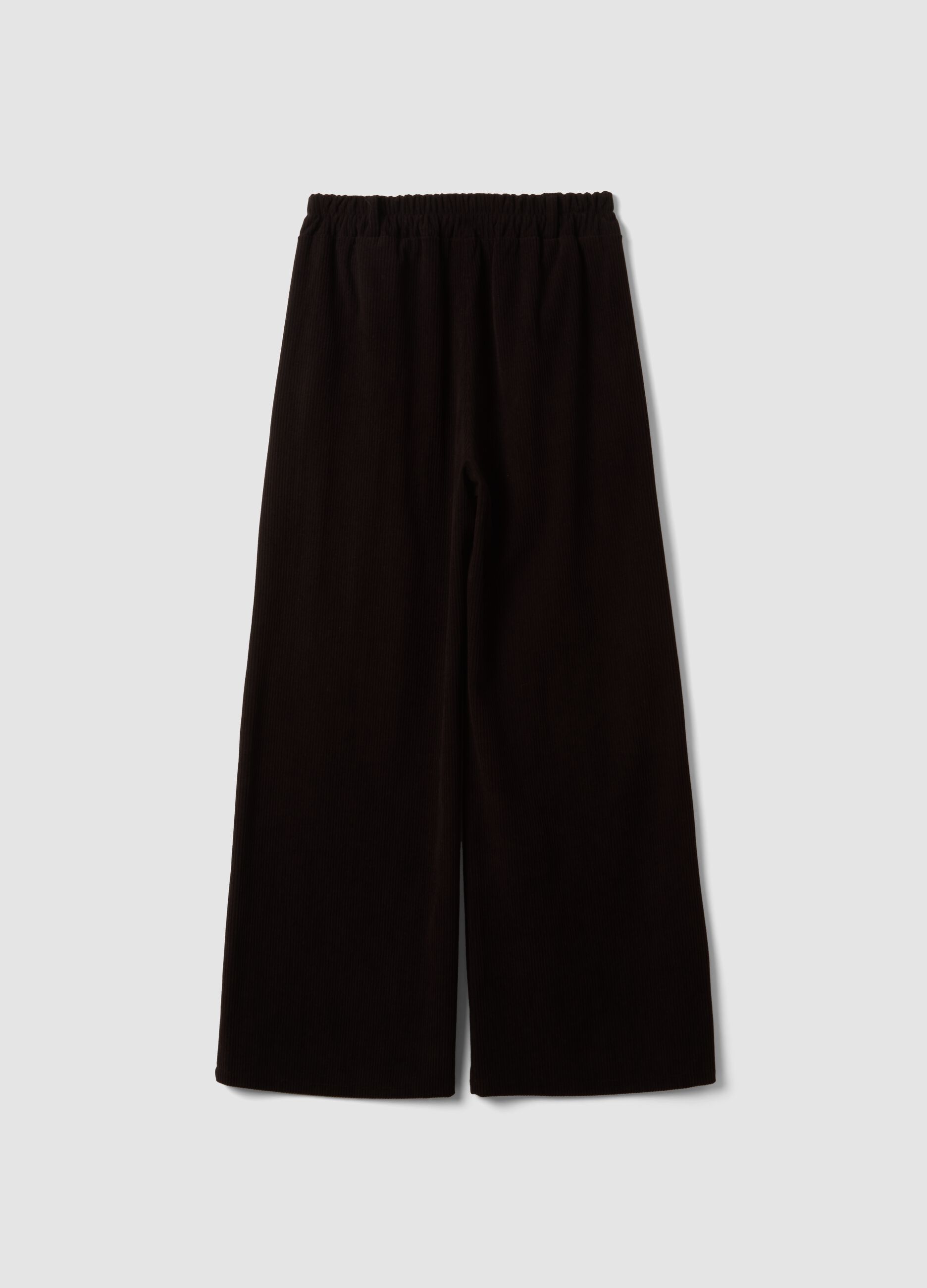 Brown wide-leg ribbed trousers, regular fit