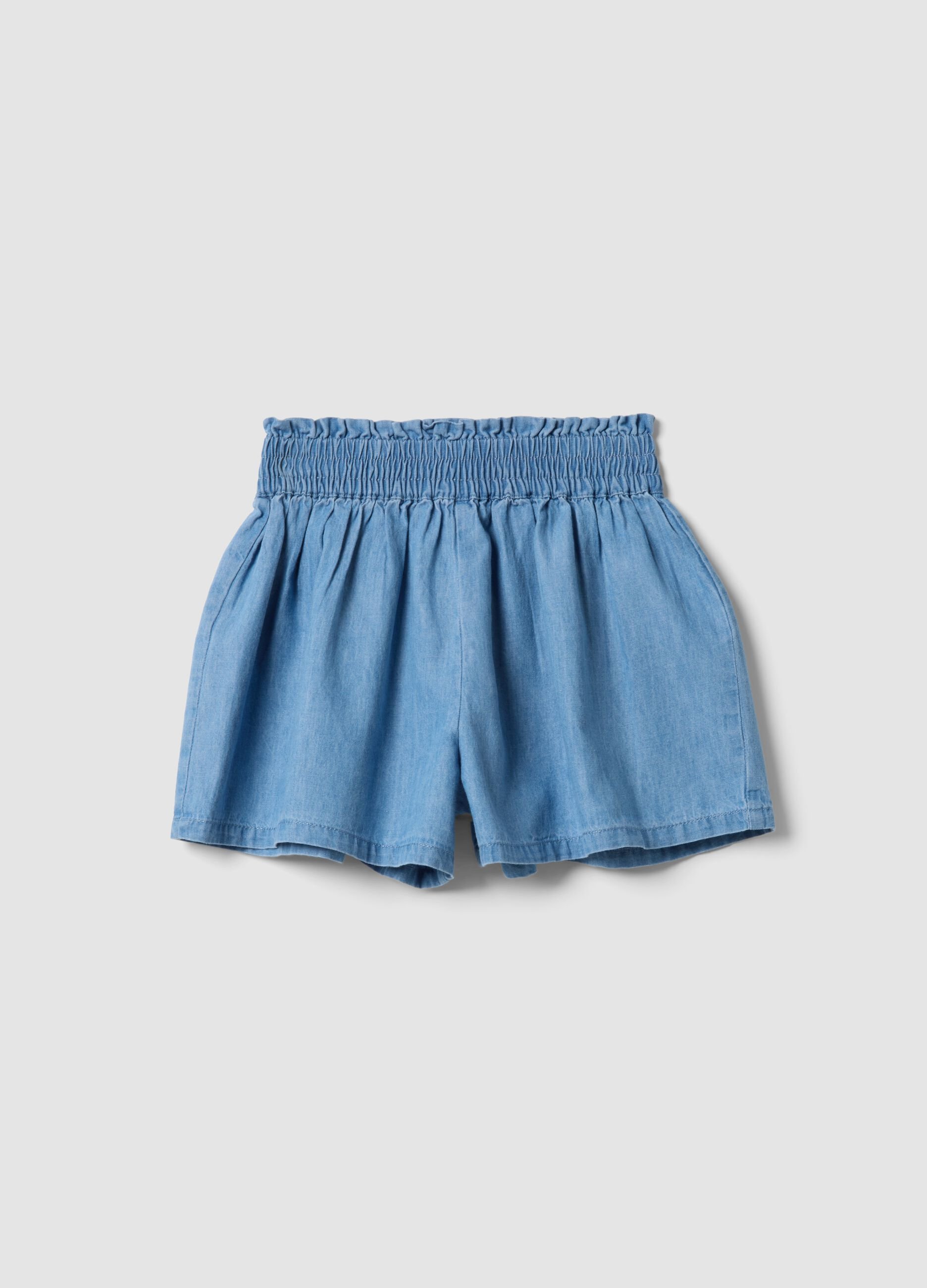 Girls&rsquo; light blue pure cotton denim shorts, regular fit