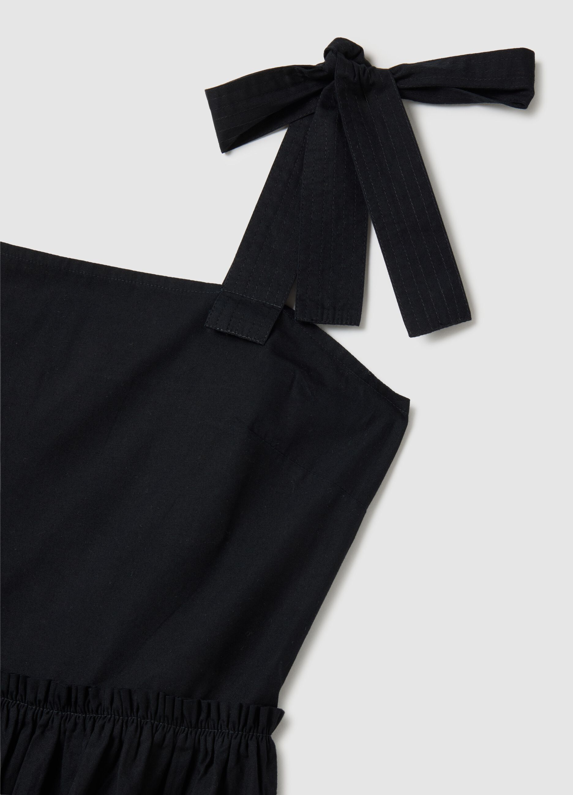 Women's long dress in pure black cotton