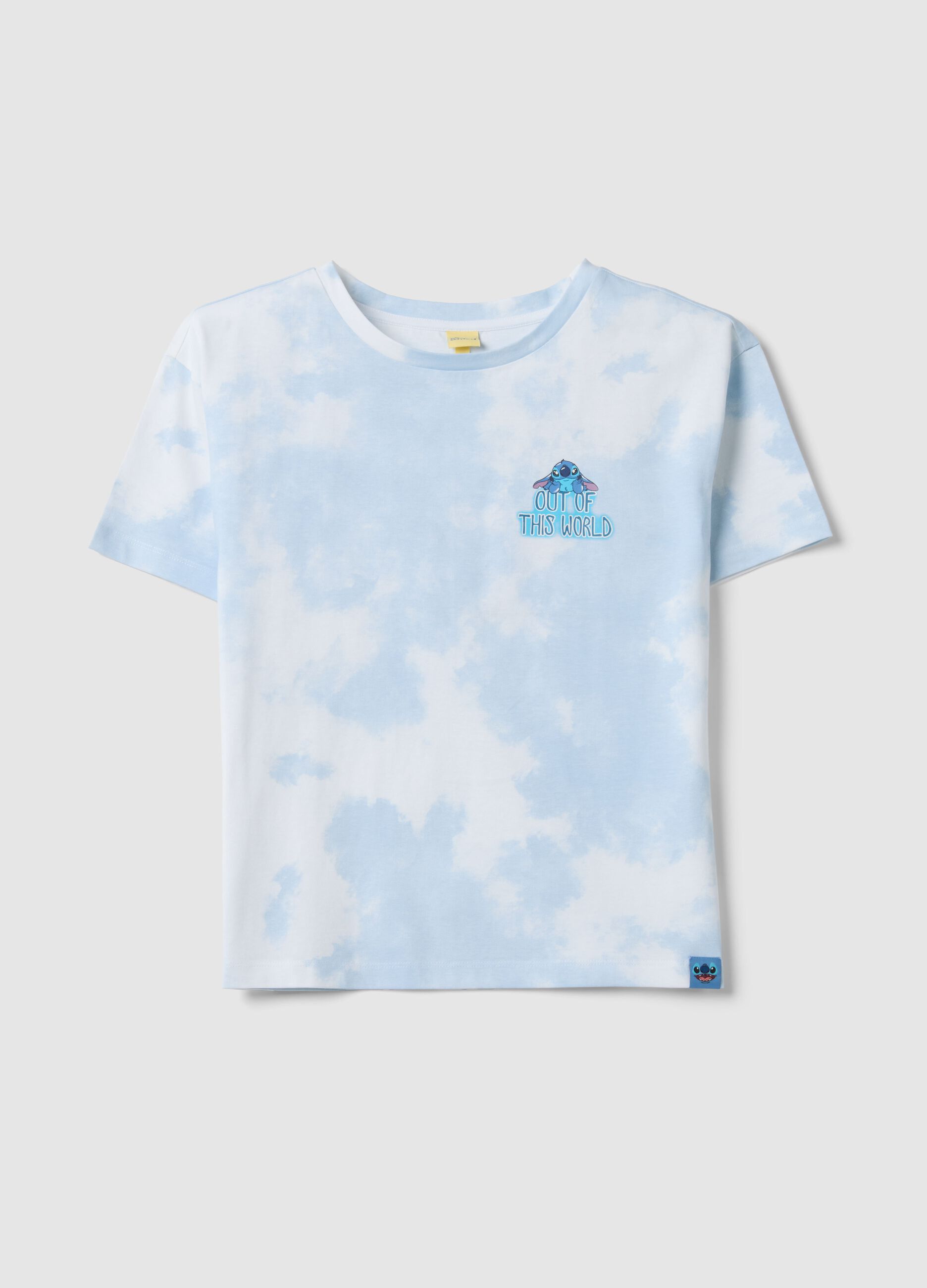 Multicolour pure cotton oversized girl's T-shirt with Stitch