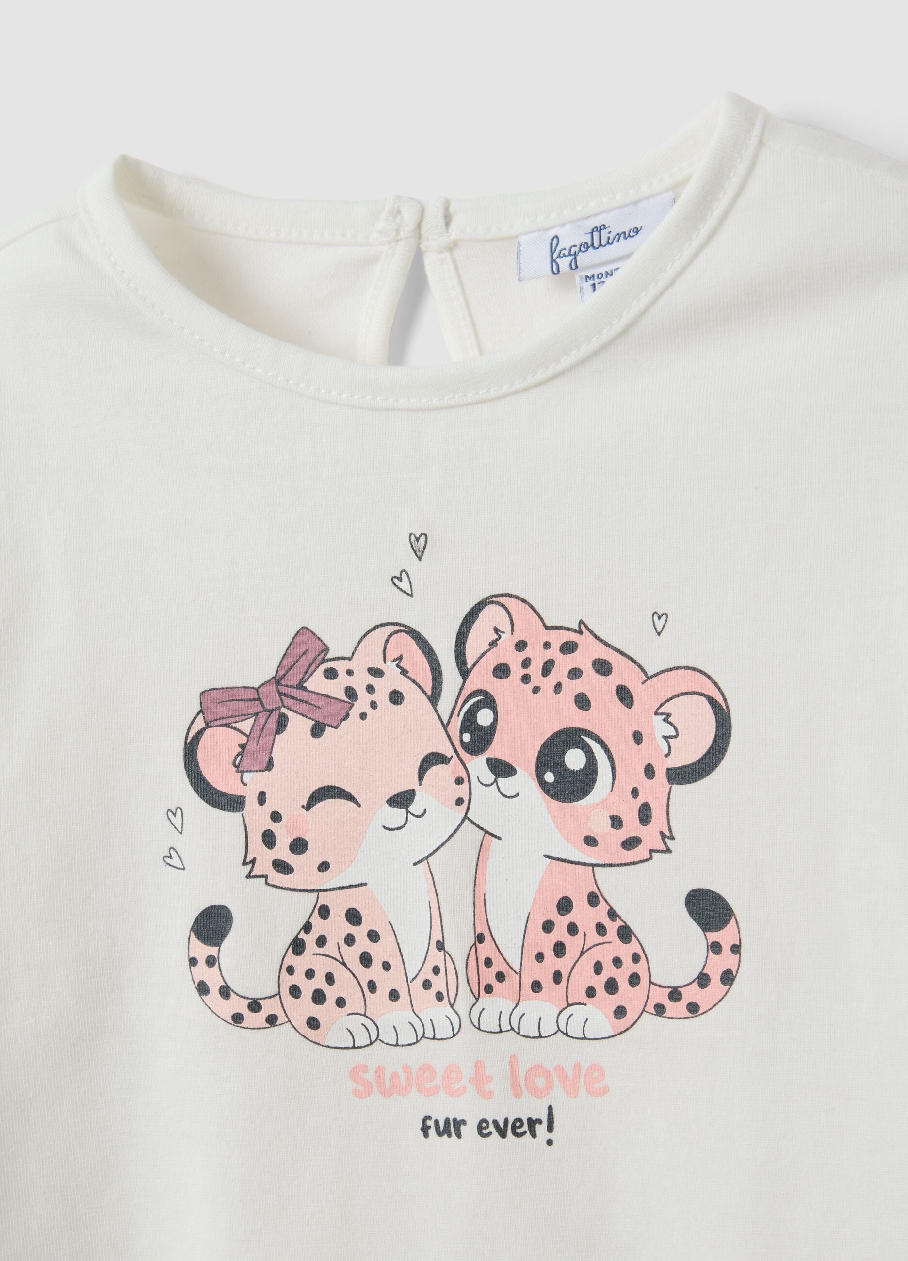 White organic cotton long-sleeve printed T-shirt for baby girl