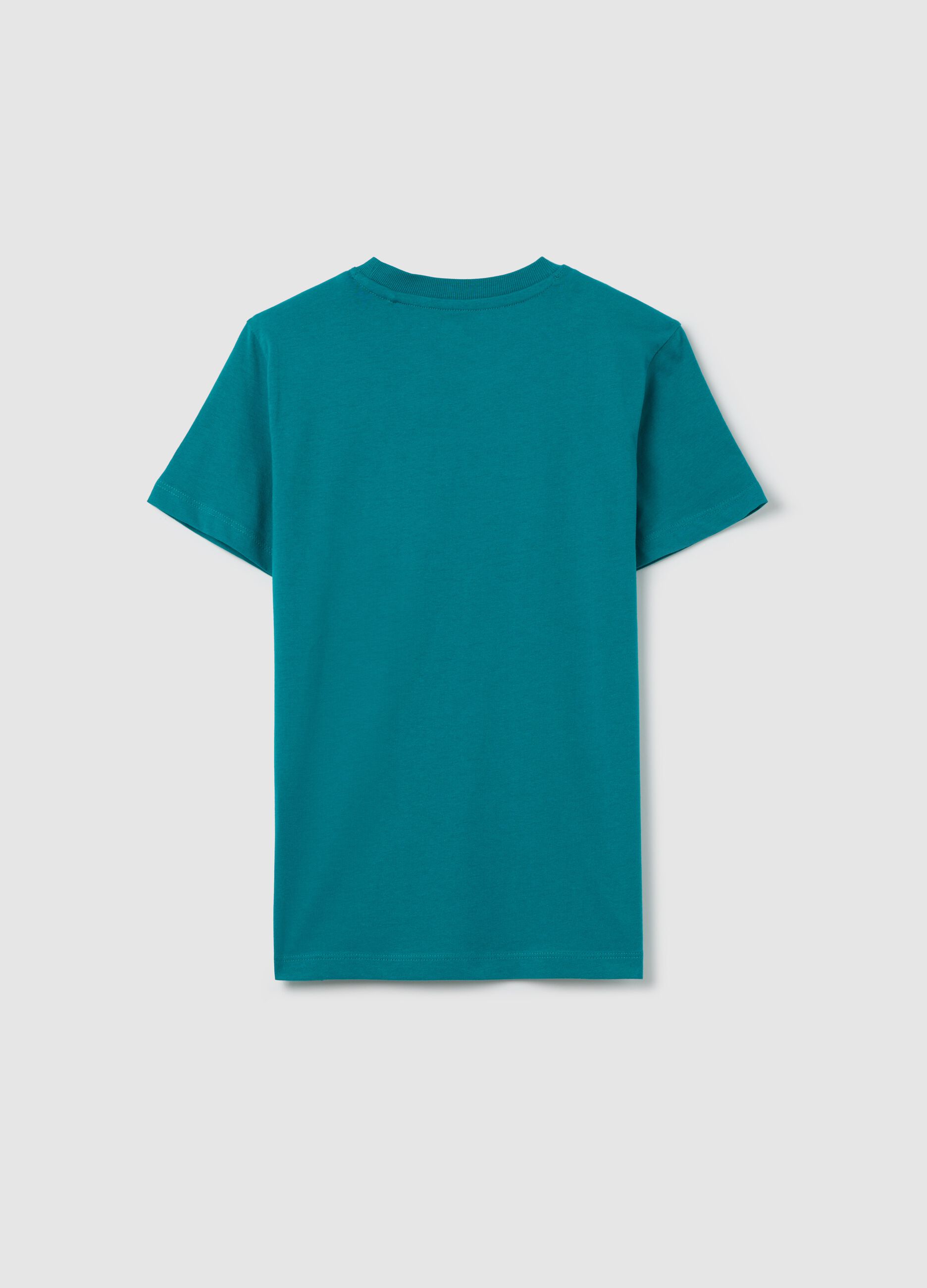 Blue organic cotton T-shirt with lettering print