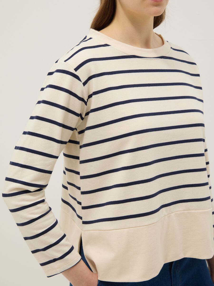 Maglia bianca a righe blu in cotone elasticizzato regular fit_3