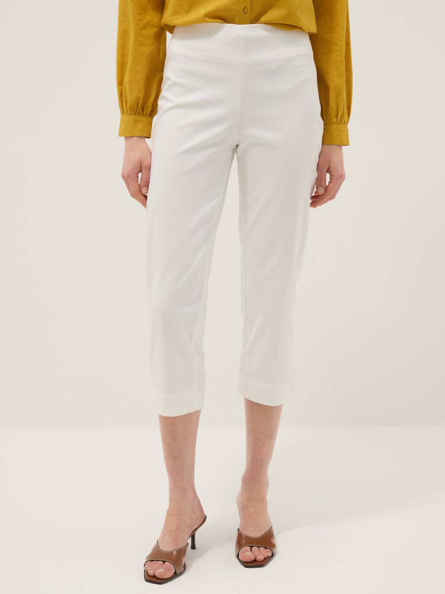 White Slim Fit Stretch Cotton Ankle Trousers_1