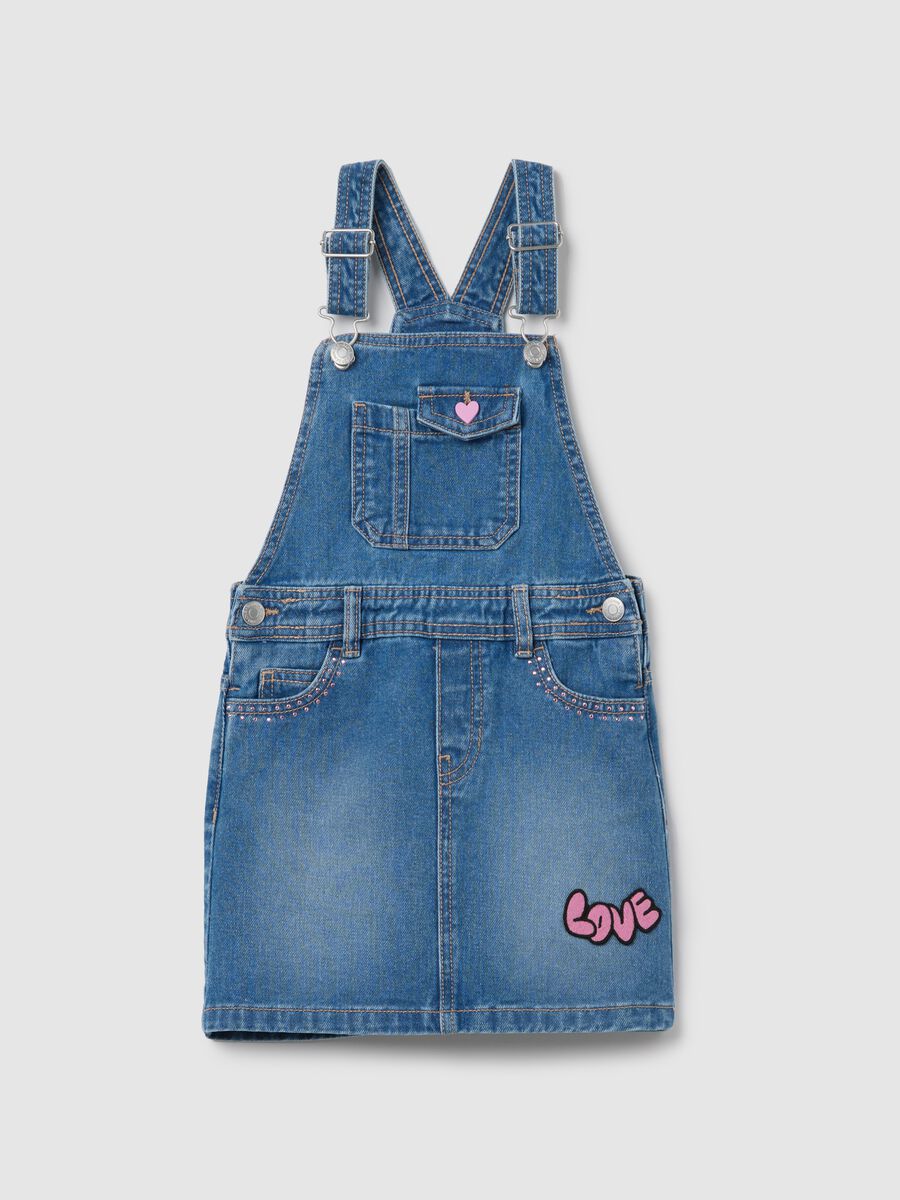 Denim pinafore with "Love" patch and diamantés_0
