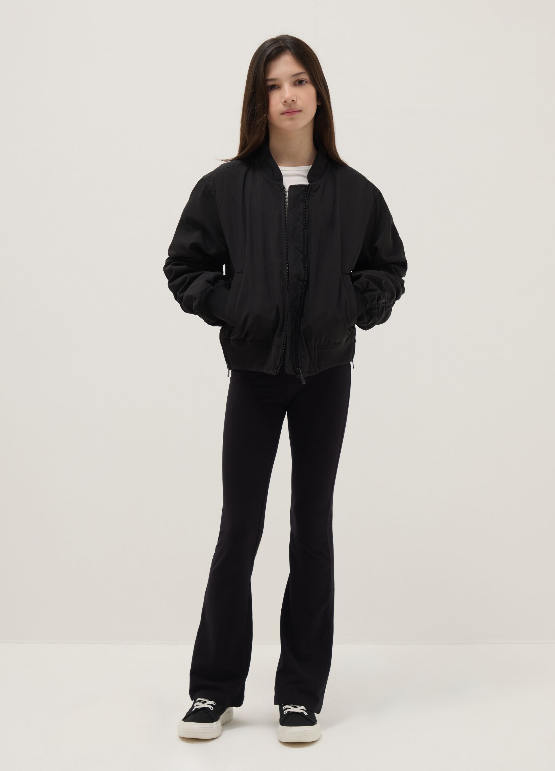 Leggings flare in cotone elasticizzato nero da ragazza