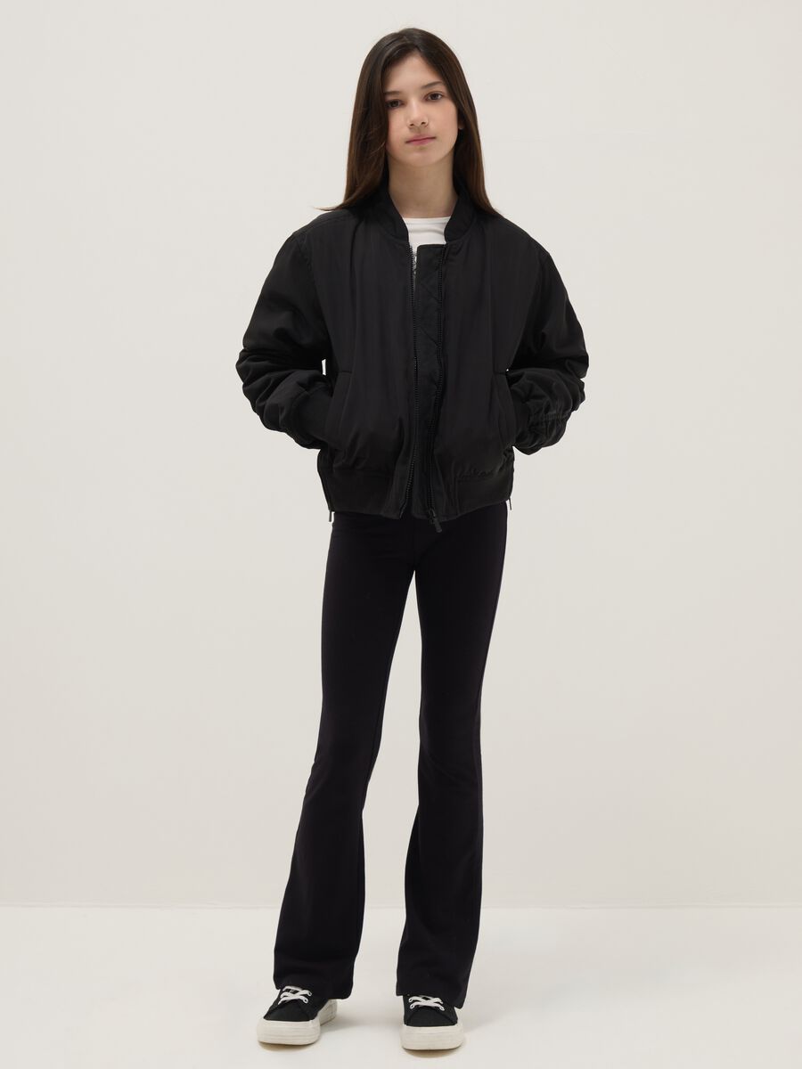 Girls' black stretch cotton flare leggings_0