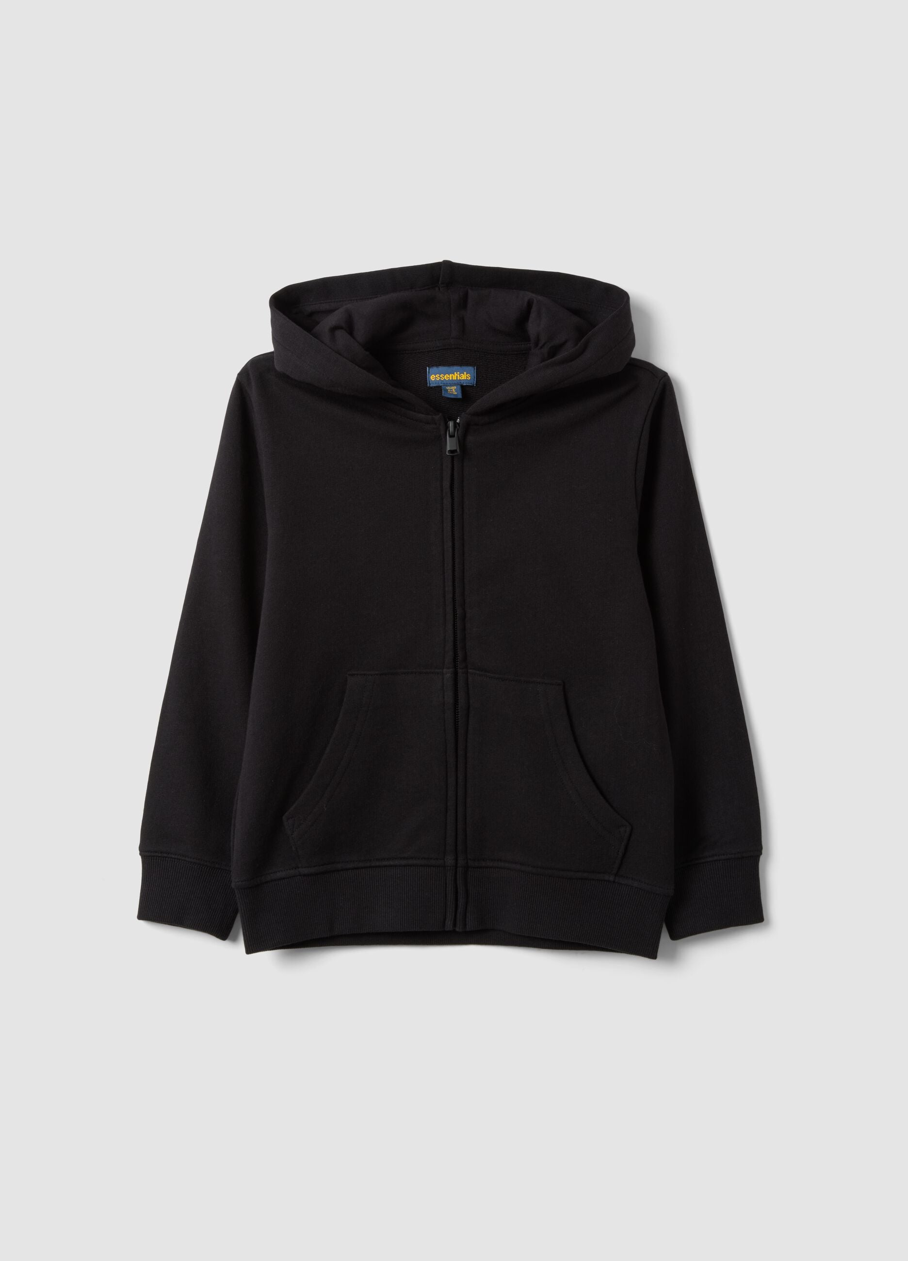 Felpa nera con cappuccio in puro cotone organico per bambino regular fit