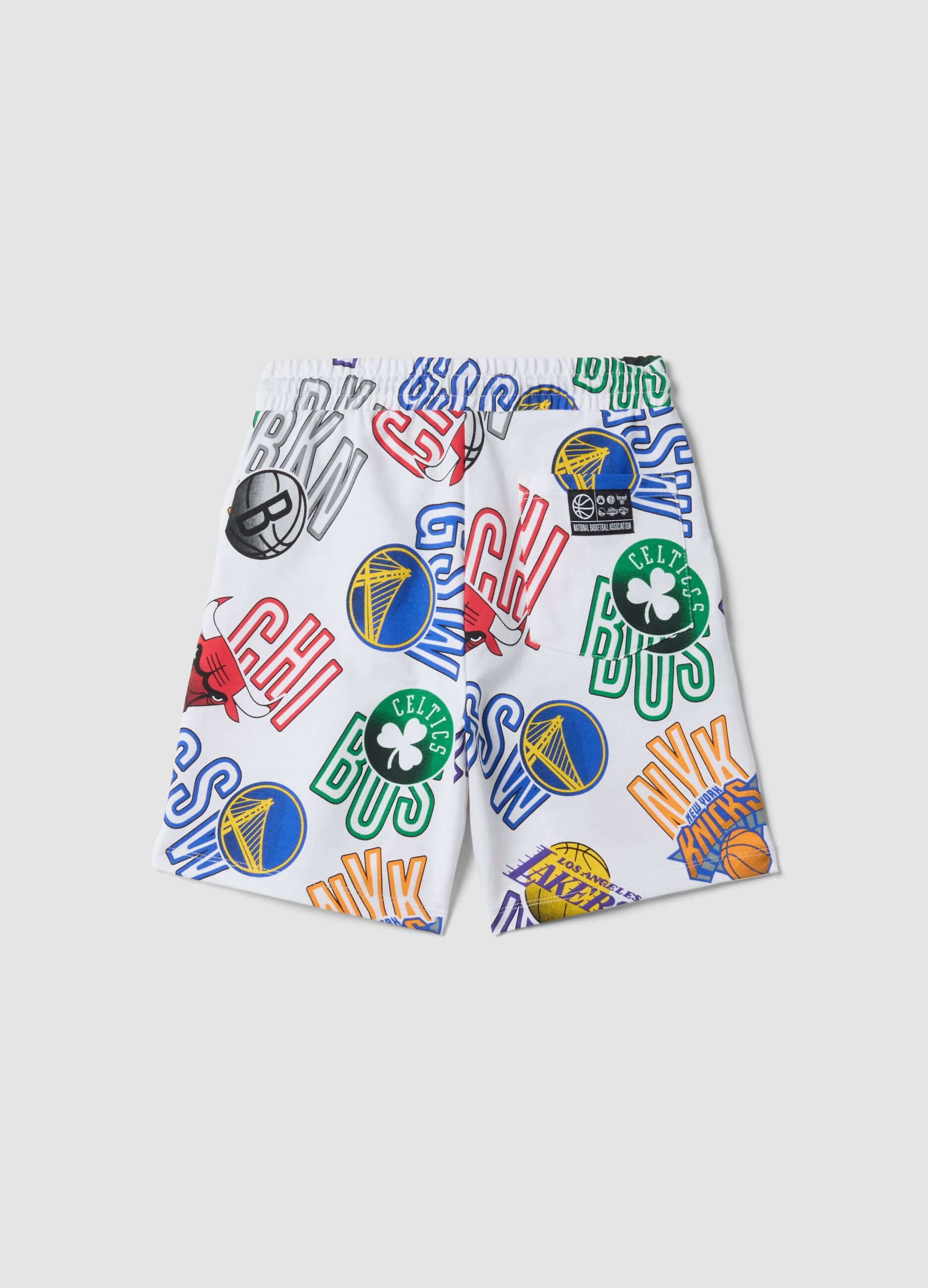 White pure cotton shorts with all-over print