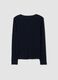 Blue long-sleeved pure cotton crew-neck T-shirt_5