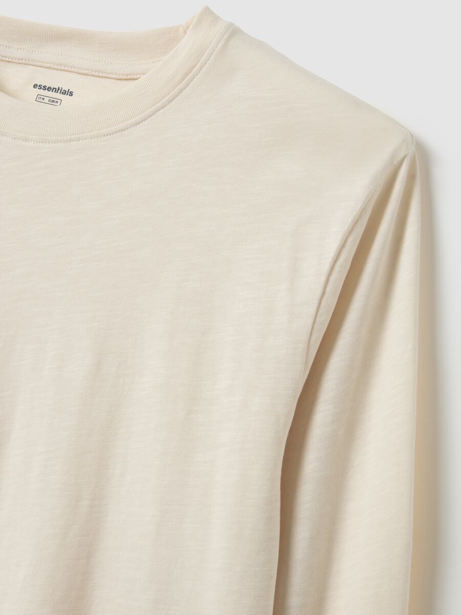 Beige long-sleeved T-shirt in pure cotton regular fit_5