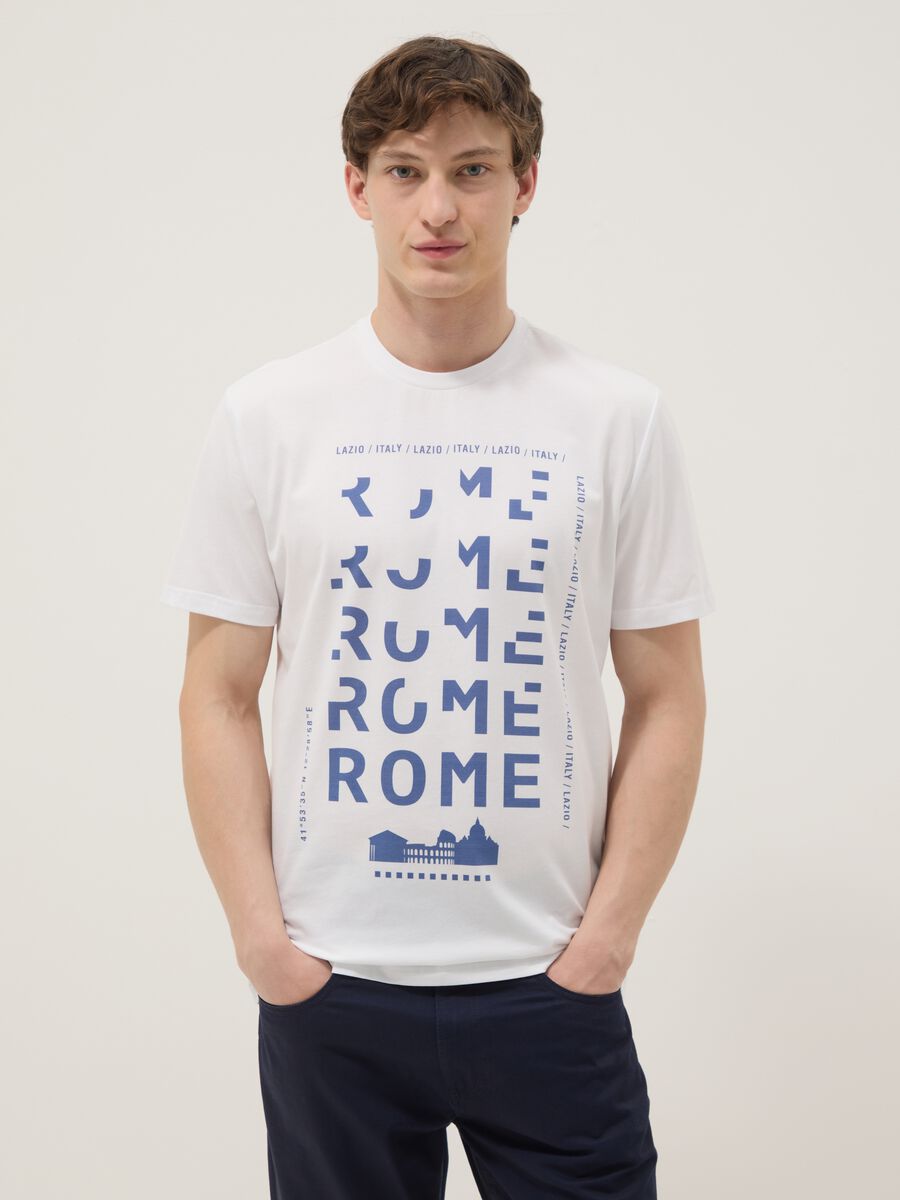 White pure cotton T-shirt with front print, regular fit_0