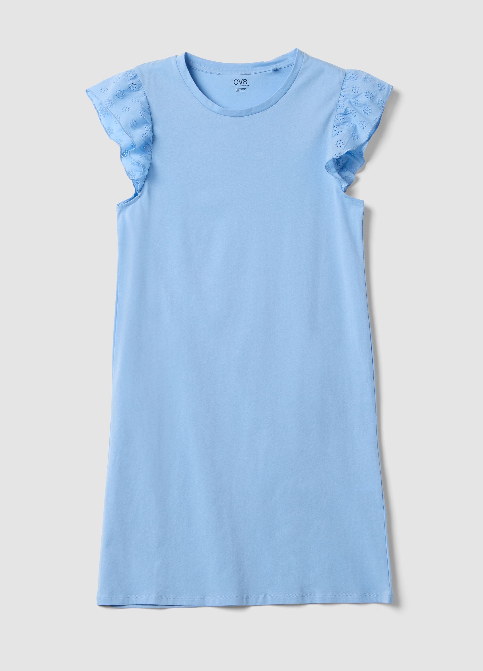 Sky-blue pure cotton nightdress with ruffle trim