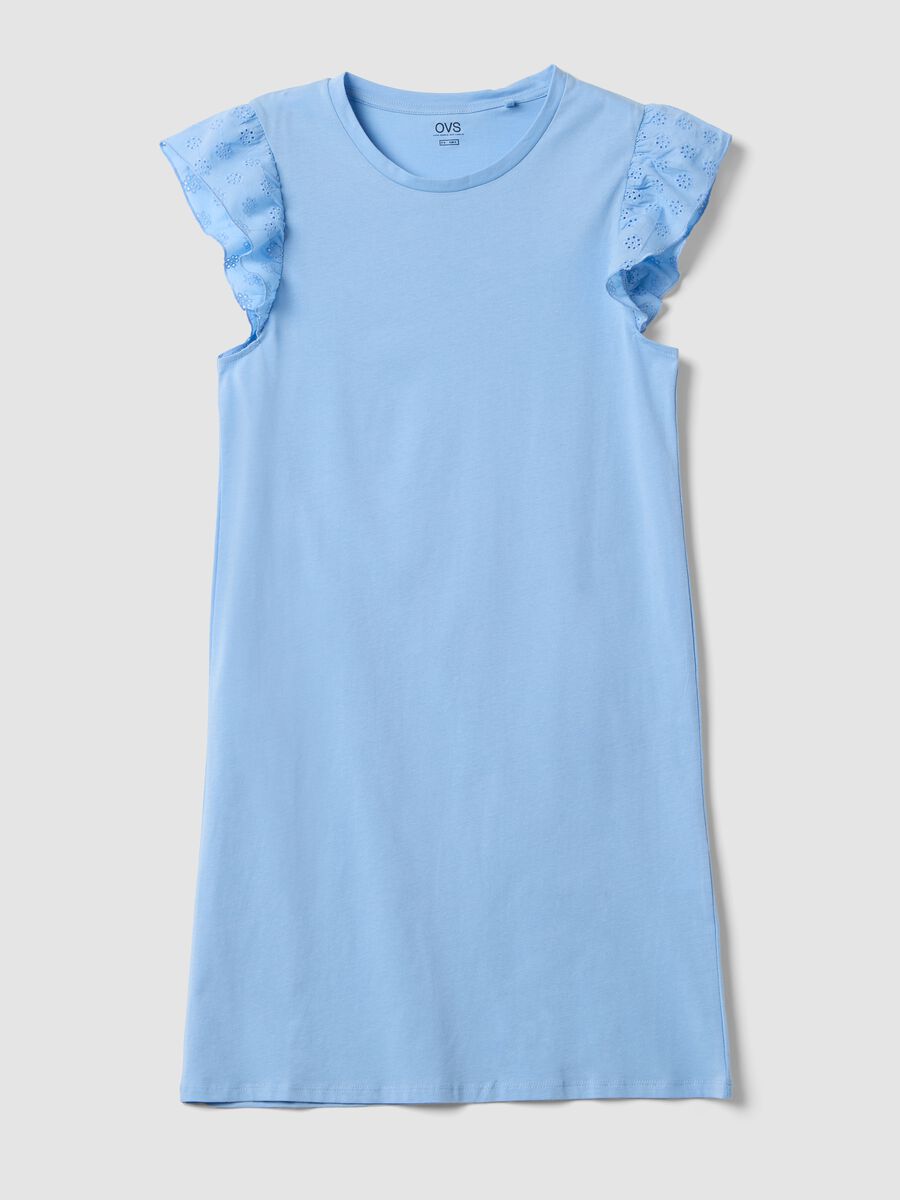 Sky-blue pure cotton nightdress with ruffle trim_4
