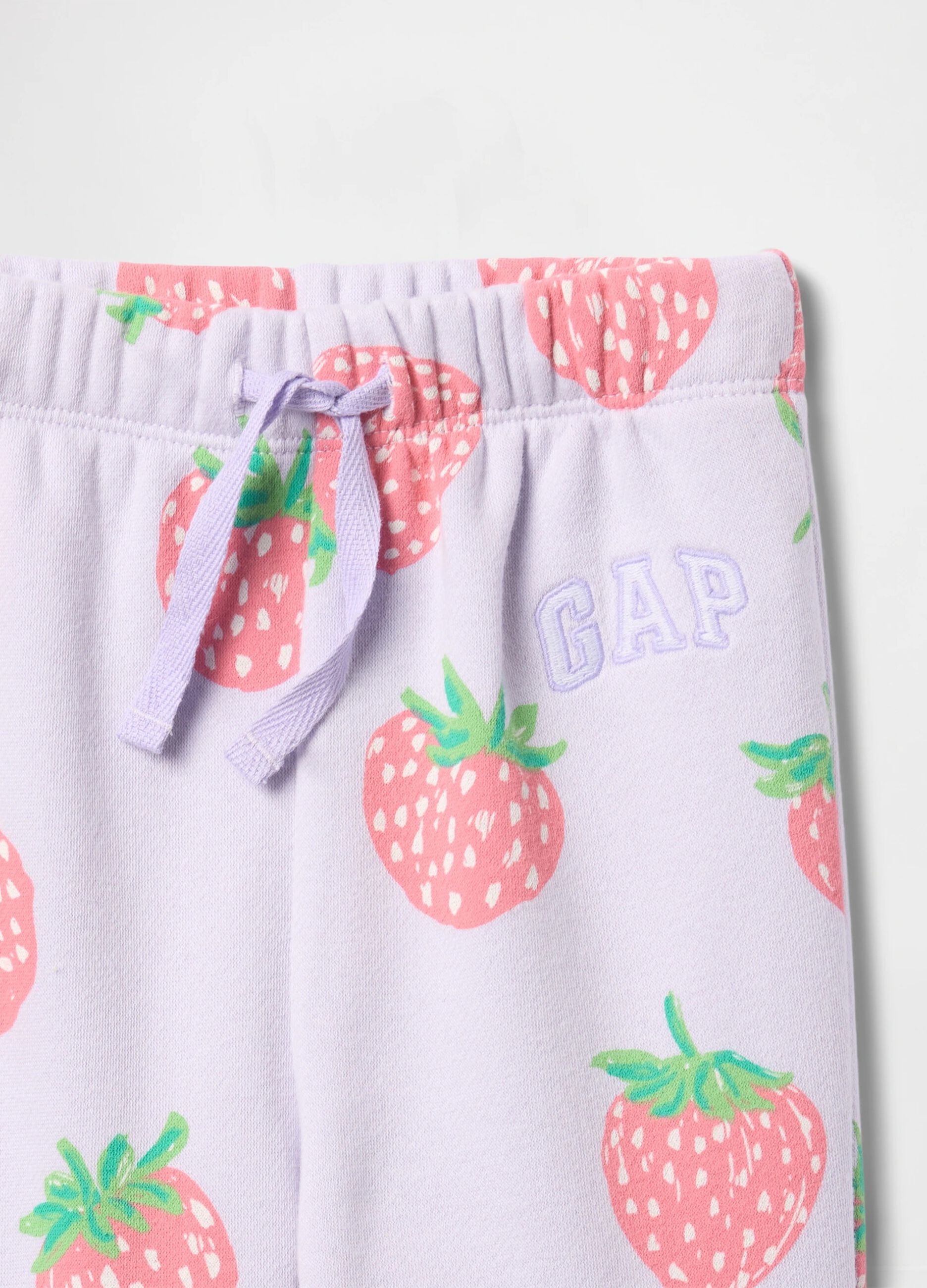 Purple joggers with drawstring and strawberries print