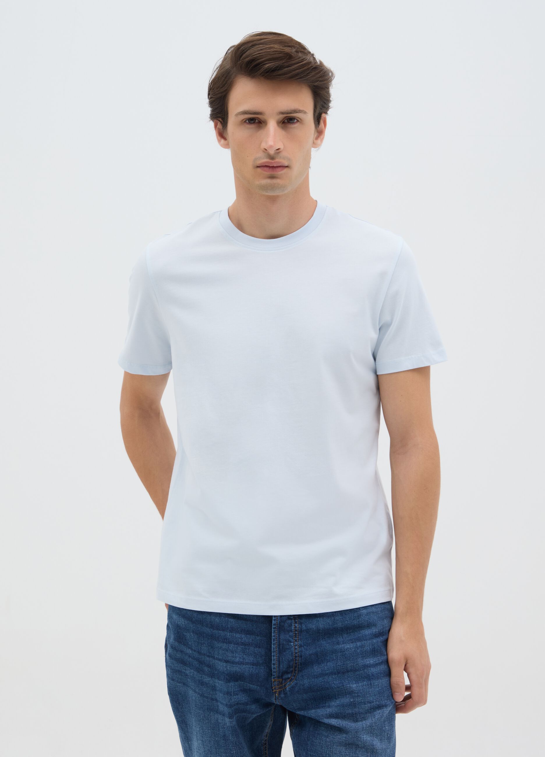 Men's blue regular fit pure cotton T-shirt