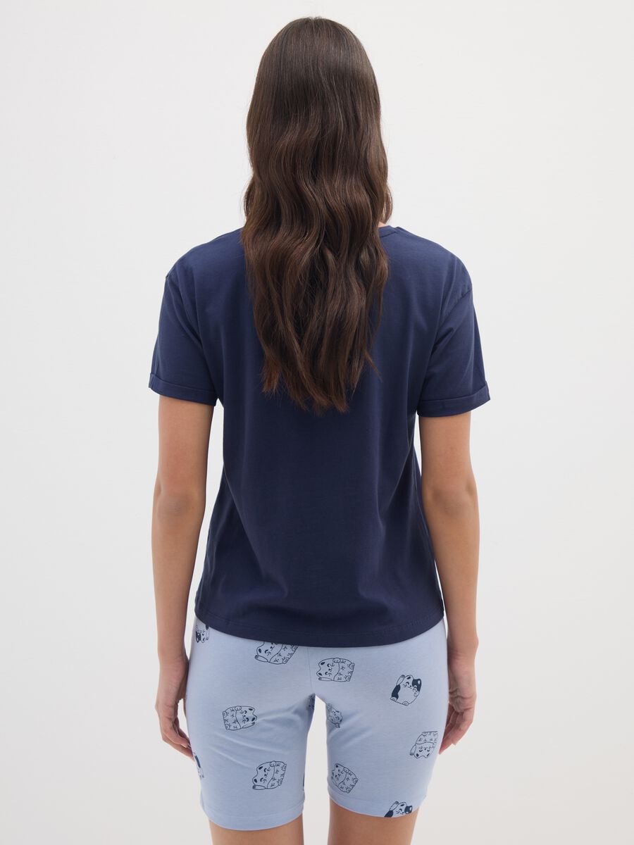 Pigiama in puro cotone blu e azzurro con stampa _3