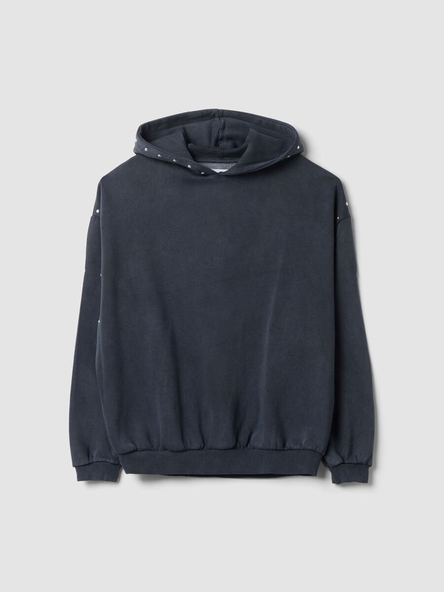 Hoodie grigia in misto cotone con strass relaxed fit_0