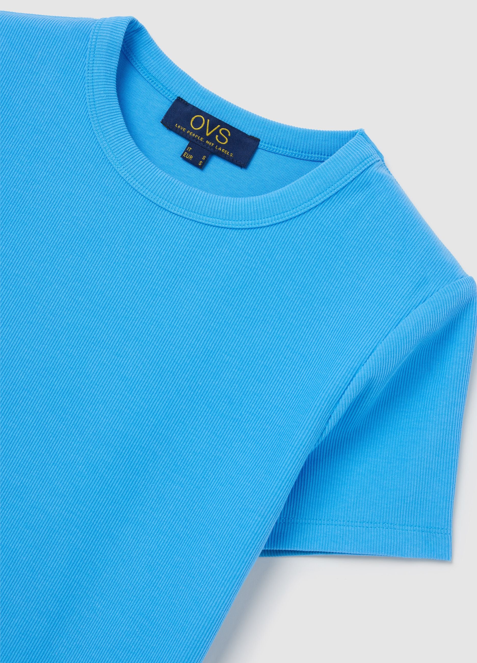 T-shirt da donna in cotone elasticizzato azzurro regular fit