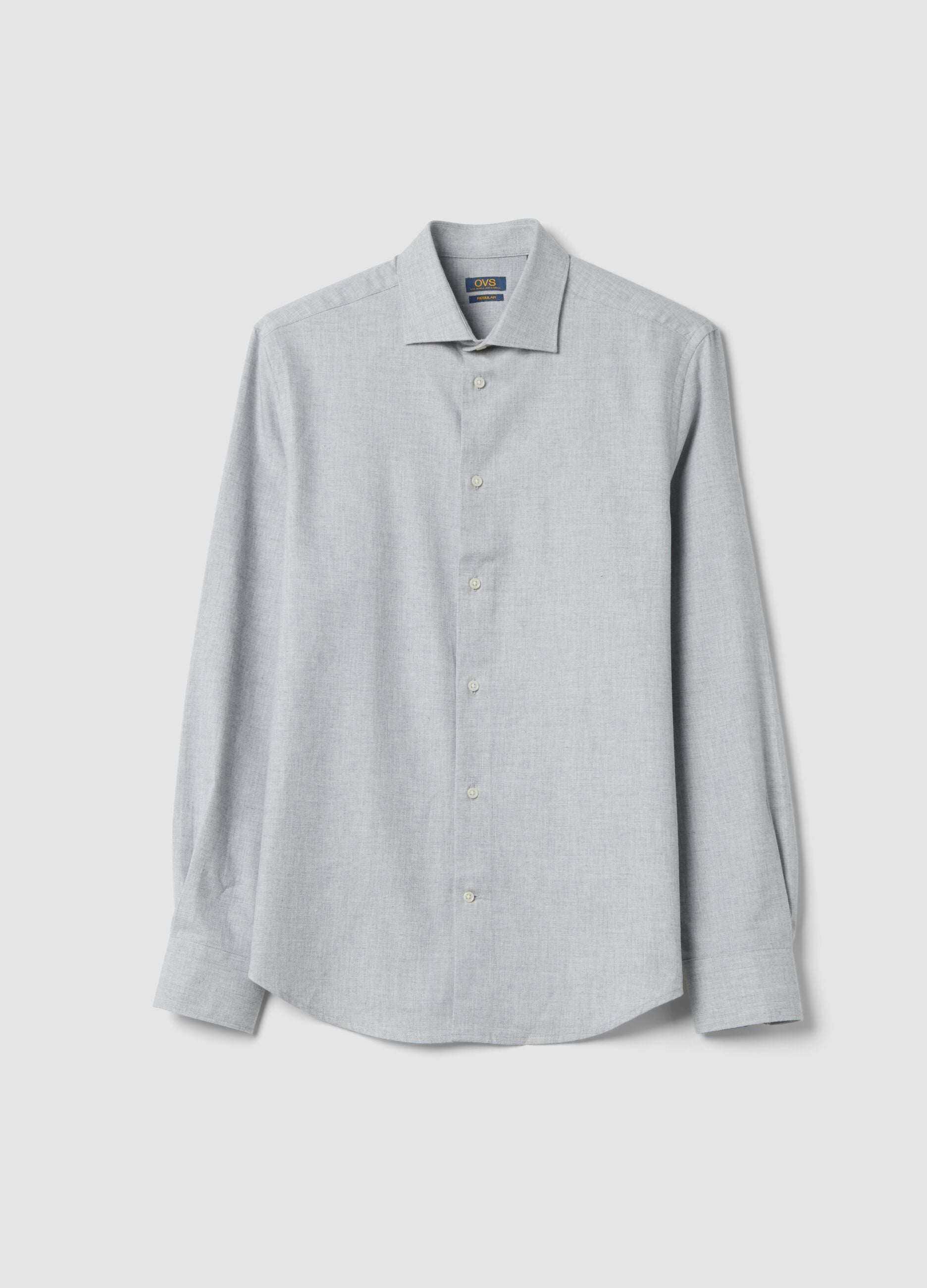 Grey pure cotton twill shirt, regular fit