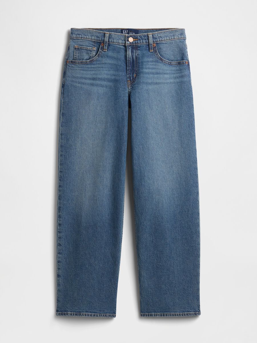 Jeans denim in cotone elasticizzato a gamba ampia_6