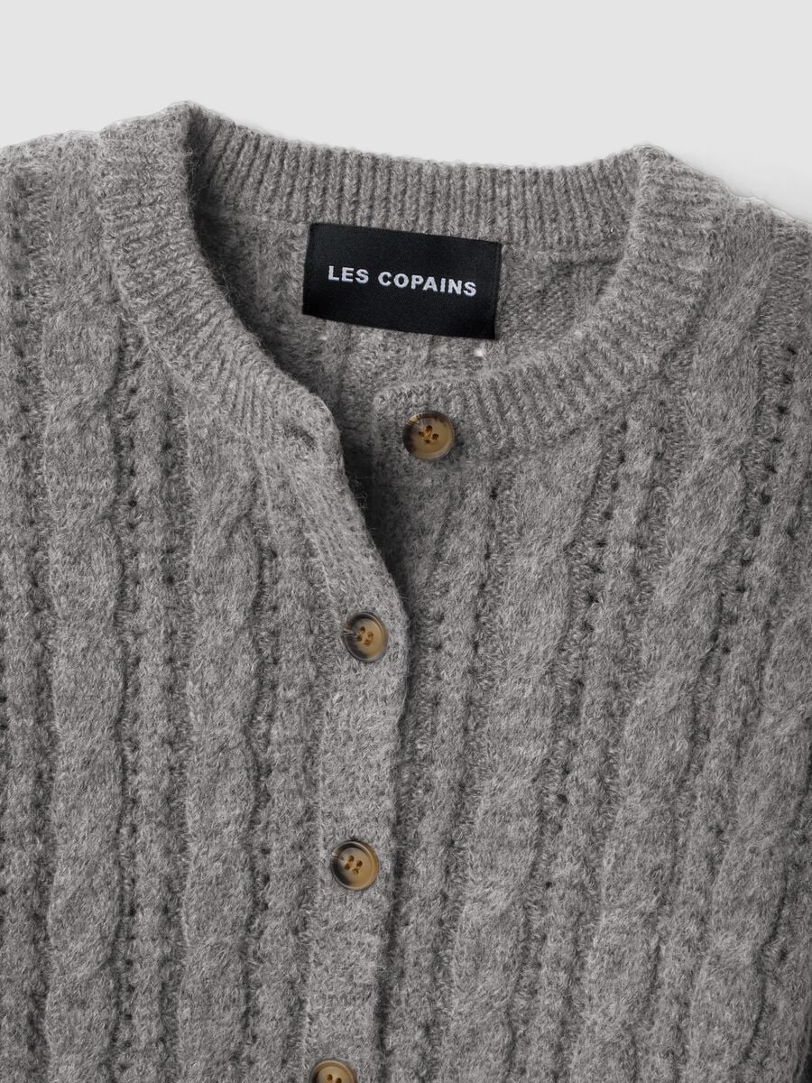 Grey cable-knit wool-blend cardigan_1