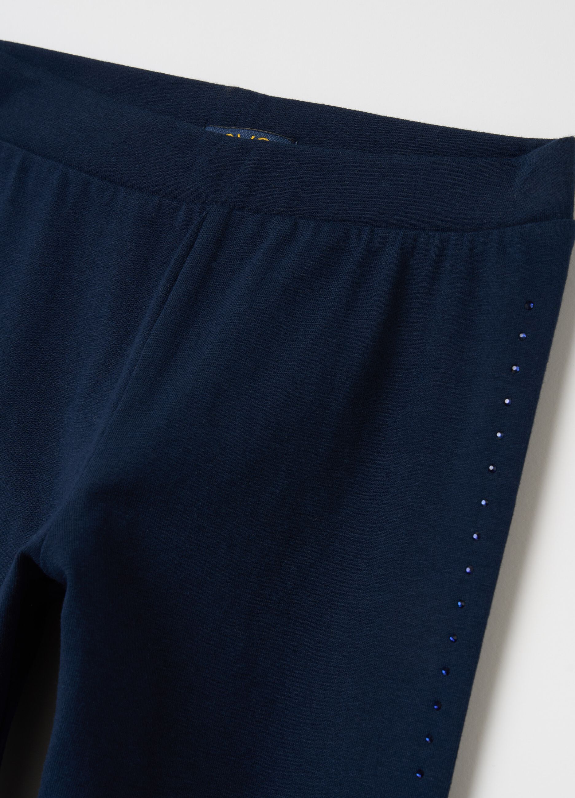Stretch cotton leggings with diamanté motif