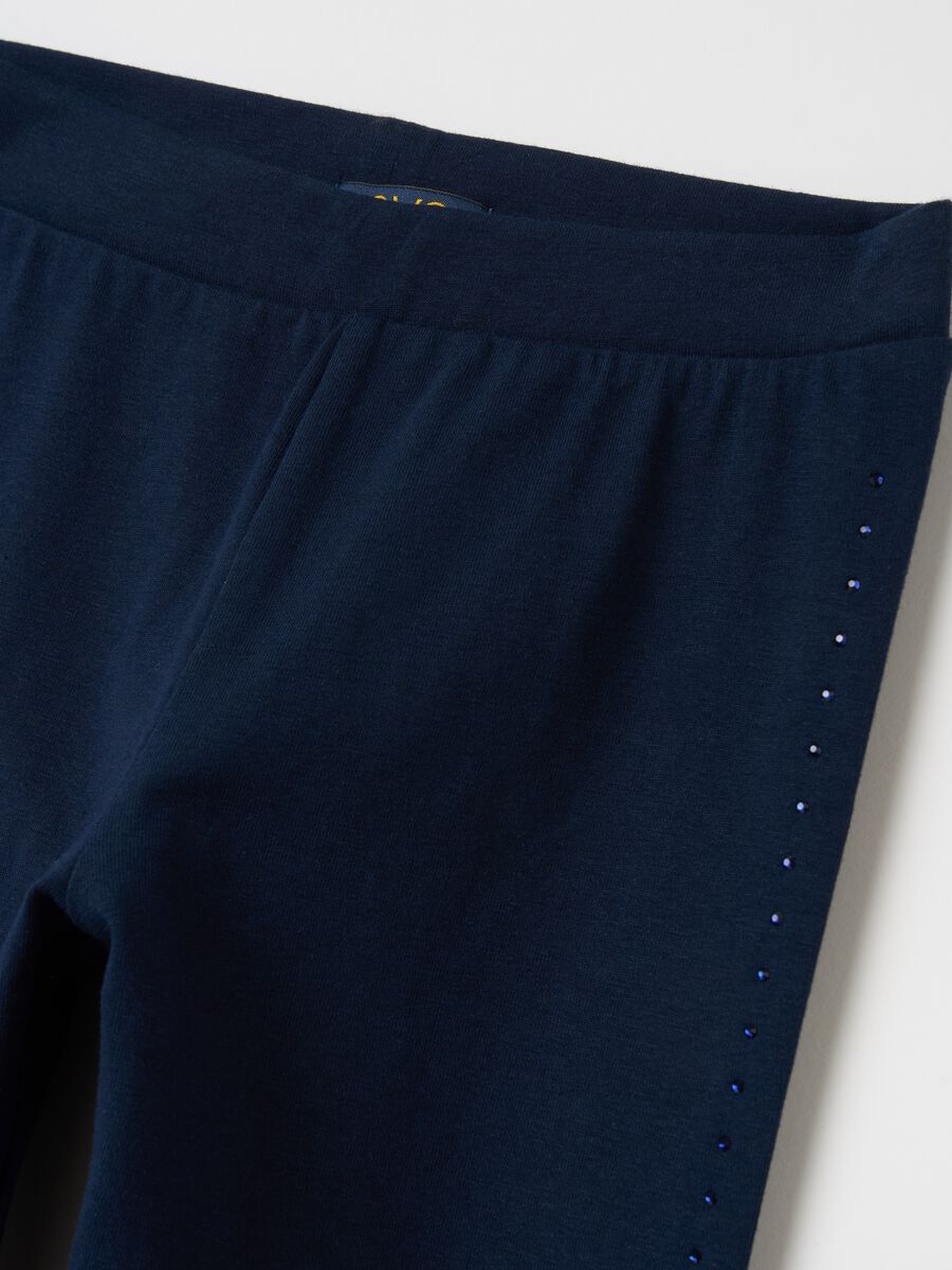 Stretch cotton leggings with diamanté motif_2