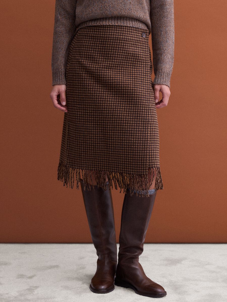 Brown and black wool-viscose blend skirt_1