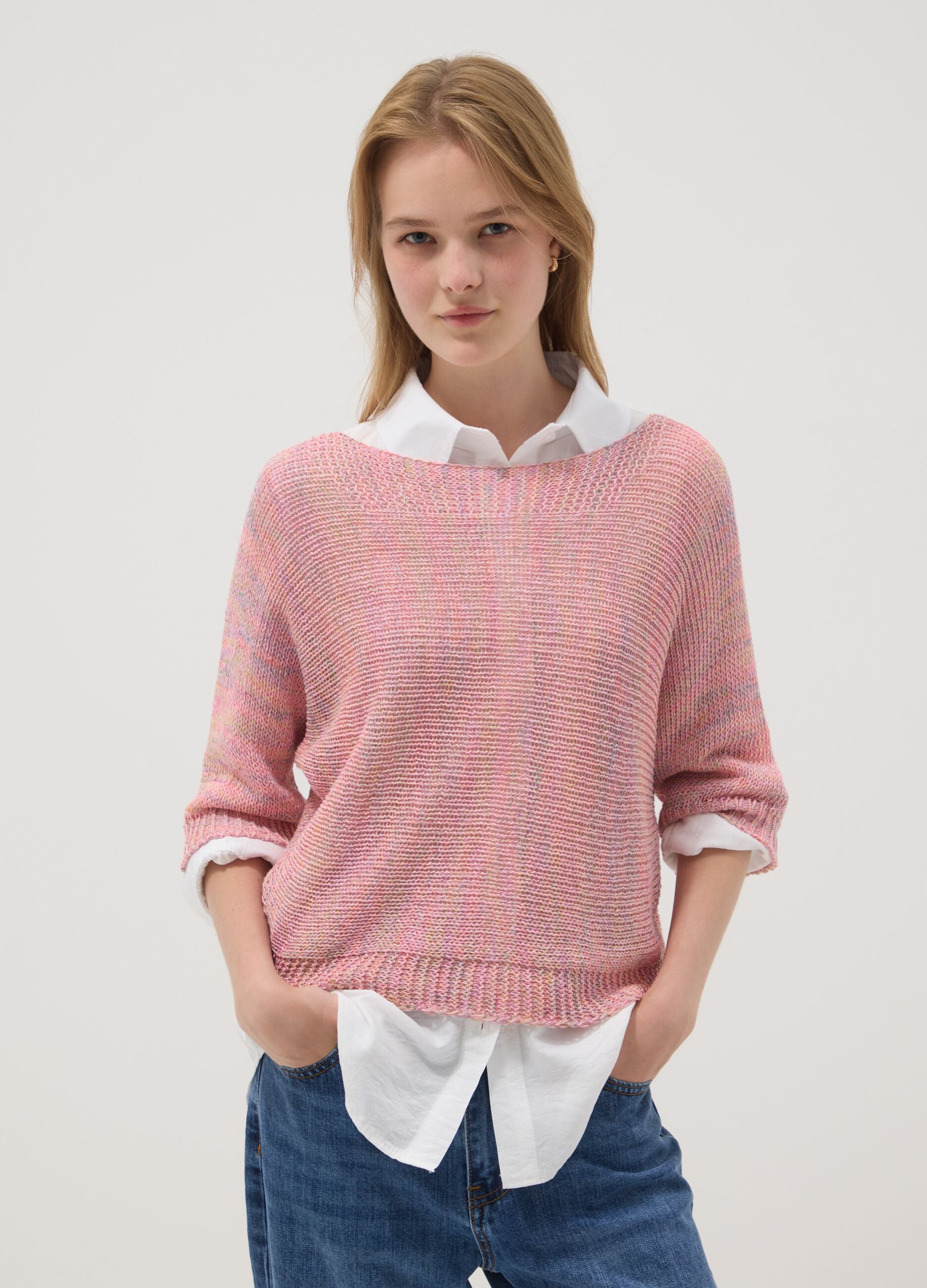 Pink viscose-blend knit top