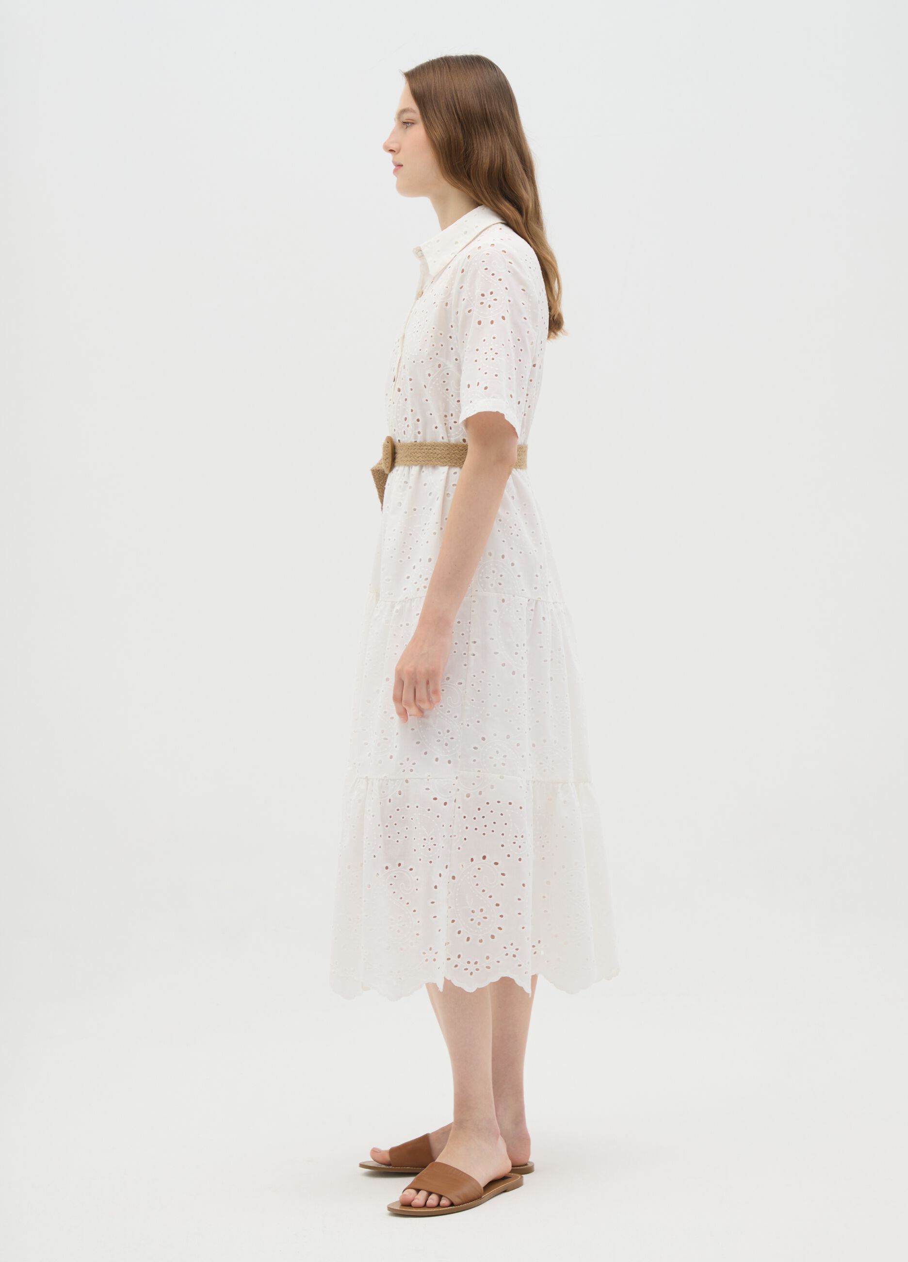 Abito midi da donna in puro cotone bianco regular fit