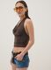 Brown stretch-fabric top with soft neckline_0