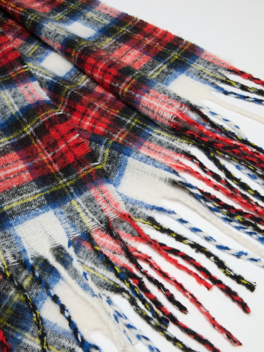 Multicolour Checked Scarf with Fringes_3
