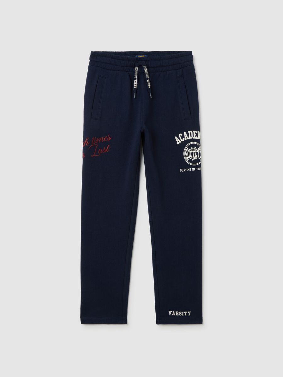 Joggers da ragazzo in puro cotone blu regular fit_3
