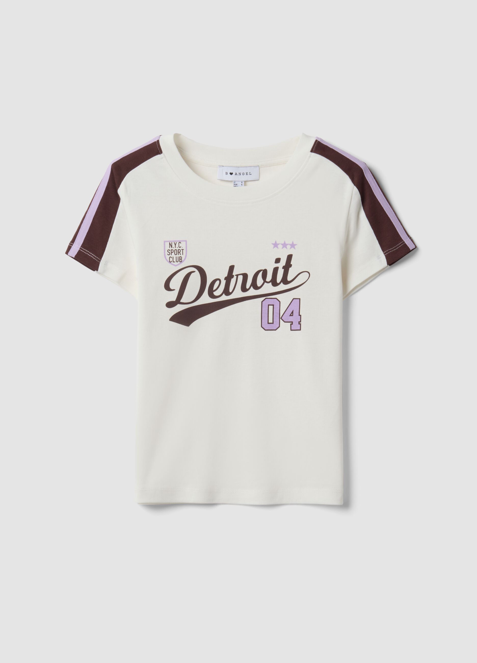 White pure-cotton crew-neck T-shirt with Detroit print