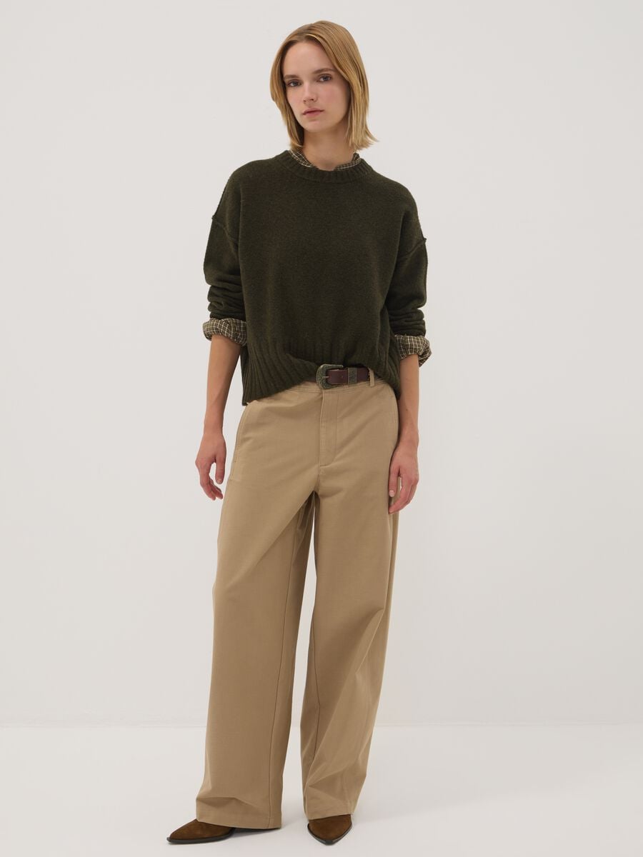The Iconic Pants beige stretch cotton-blend barrel-fit trousers_0