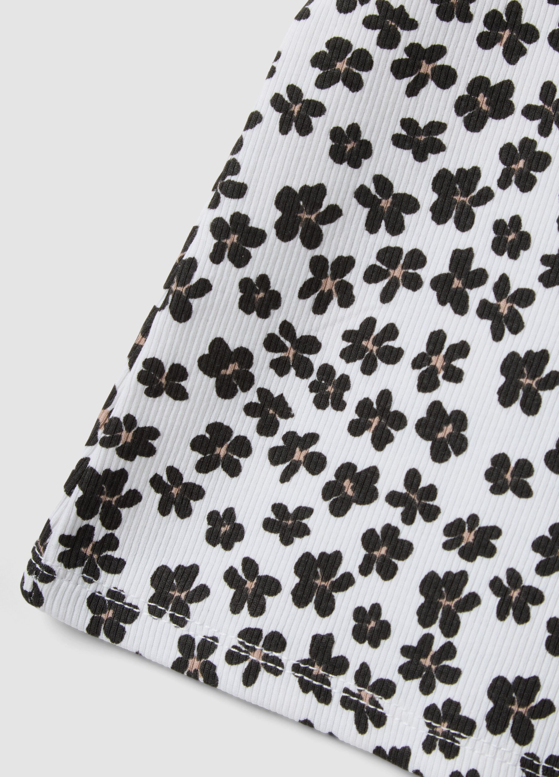 White ribbed stretch-cotton tank top with floral print