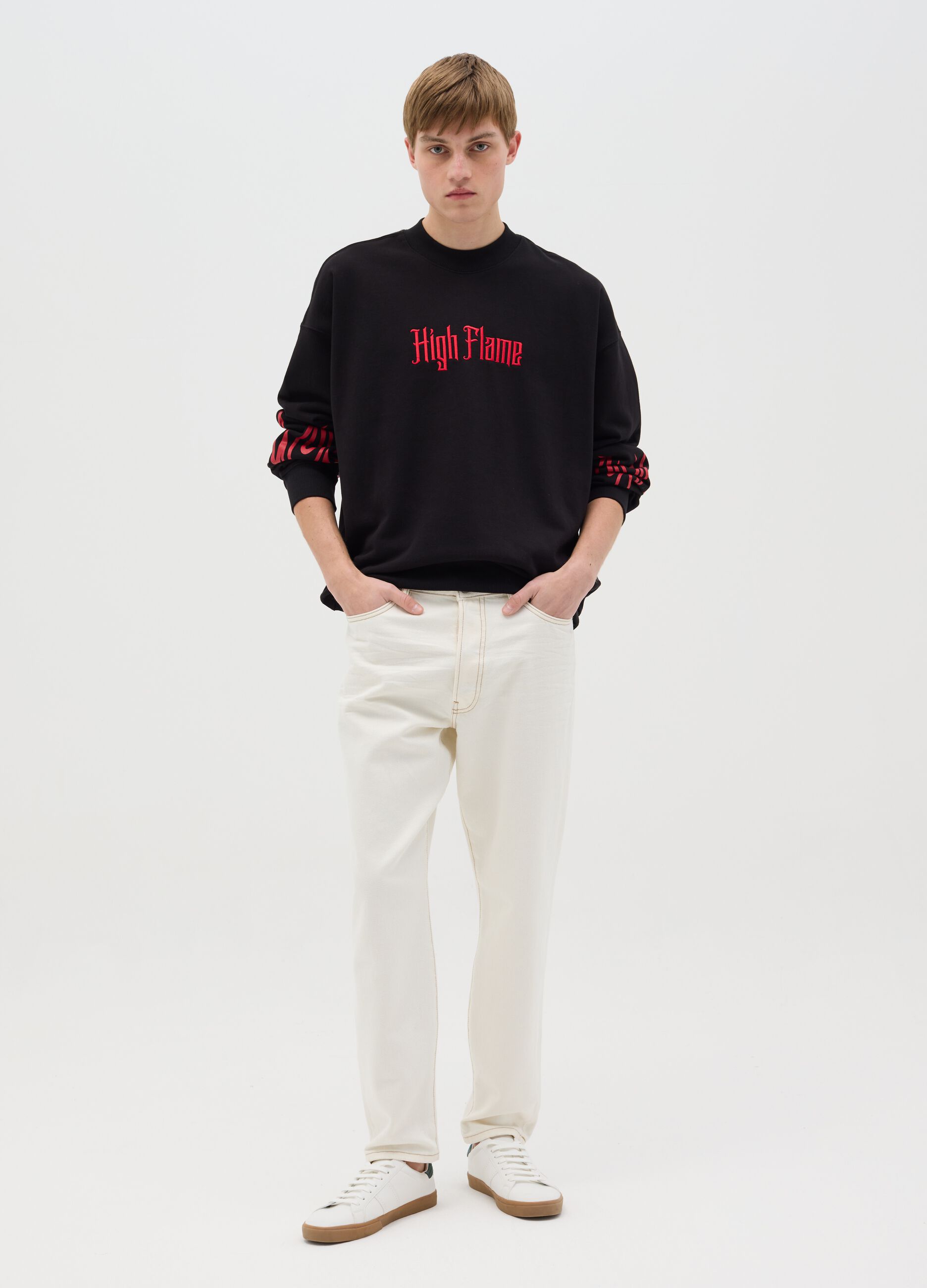 Black sweatshirt with flames print