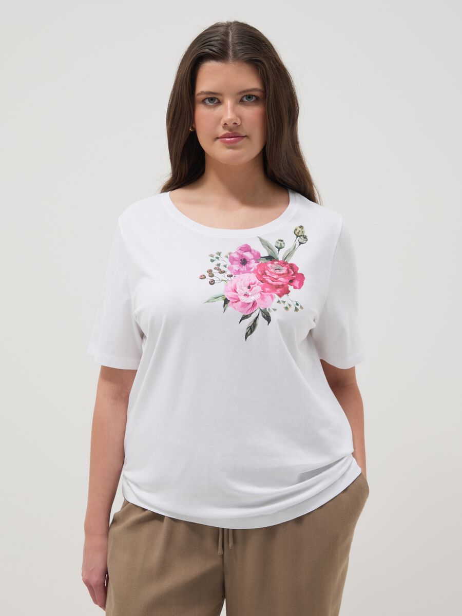 White pure cotton regular fit T-shirt with print_1