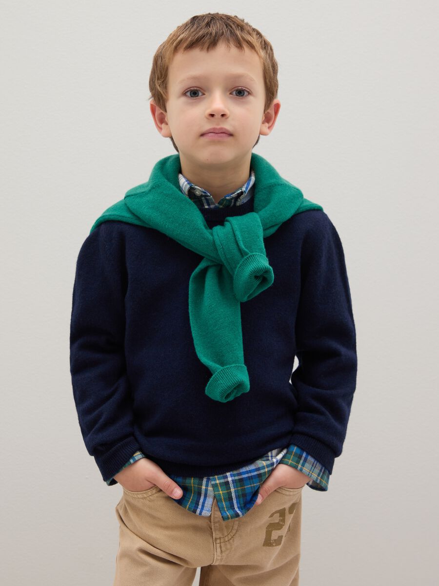 Maglione da bambino in pura lana blu regular fit_0