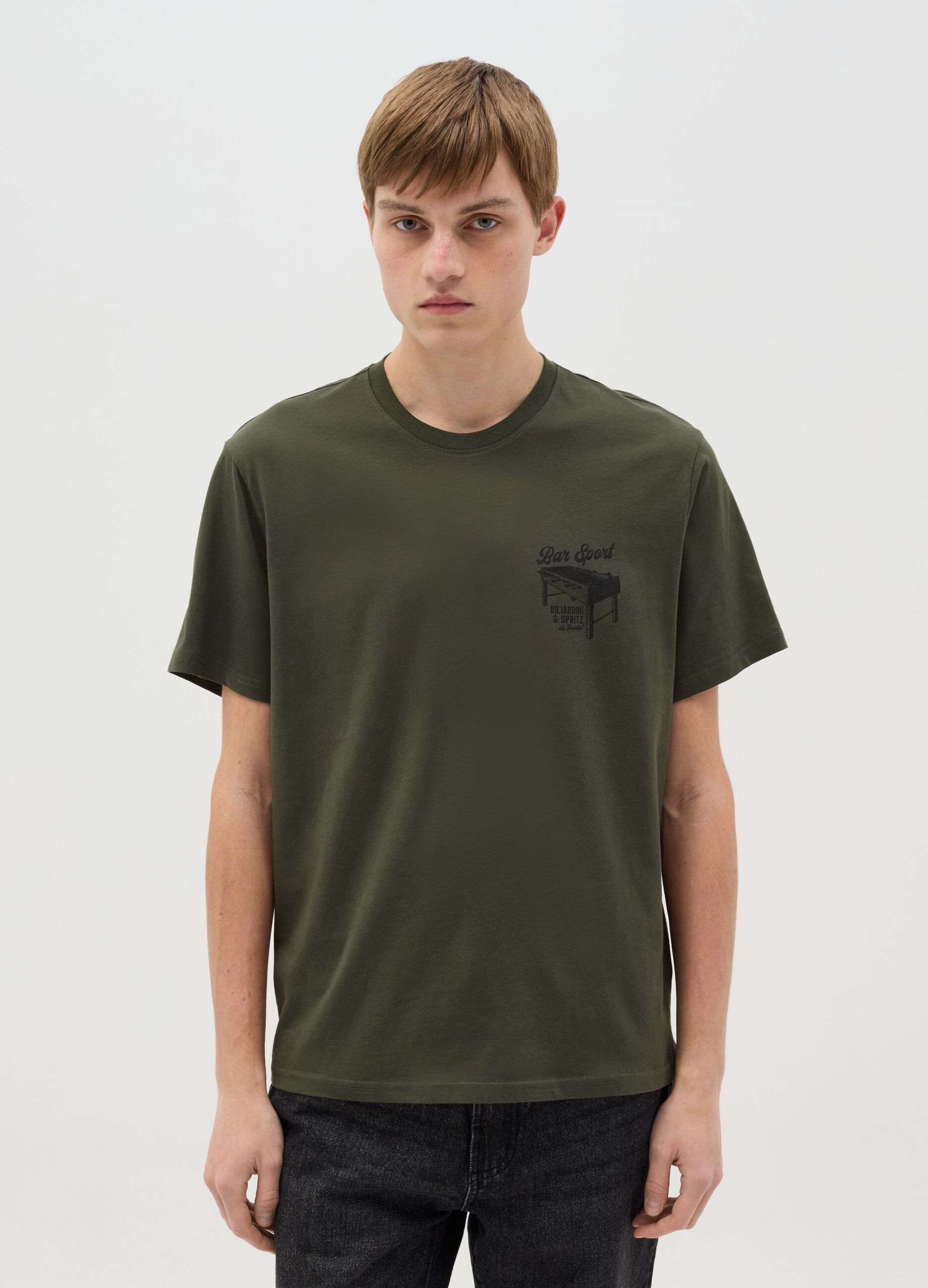 Cotton T-shirt with table football print