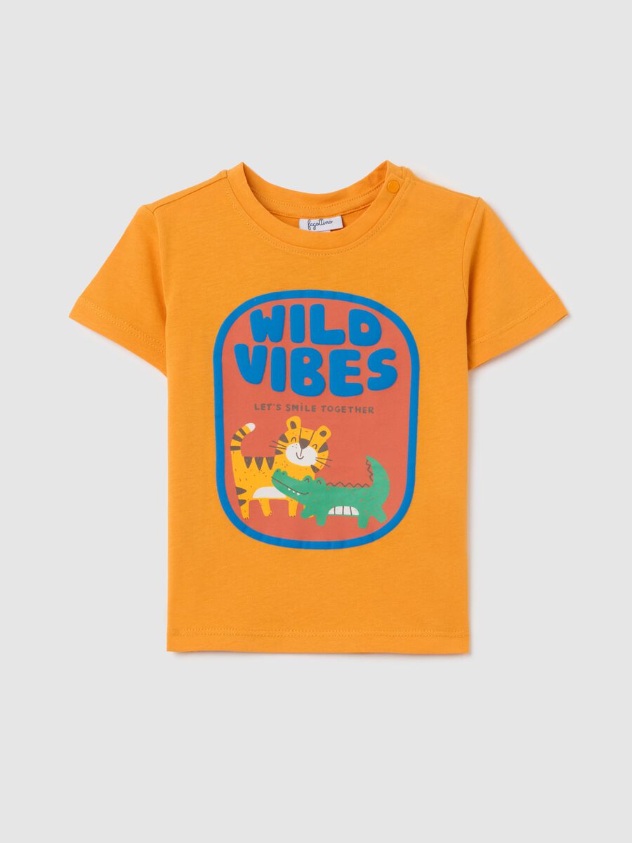 Children's yellow pure cotton regular fit T-shirt with print_0